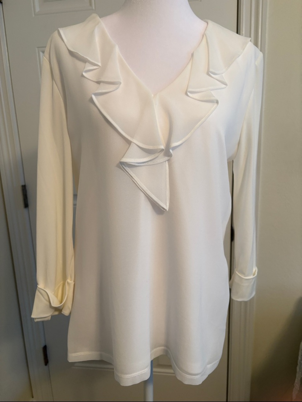Karl Lagerfeld Cream Ruffle V-Neck Blouse